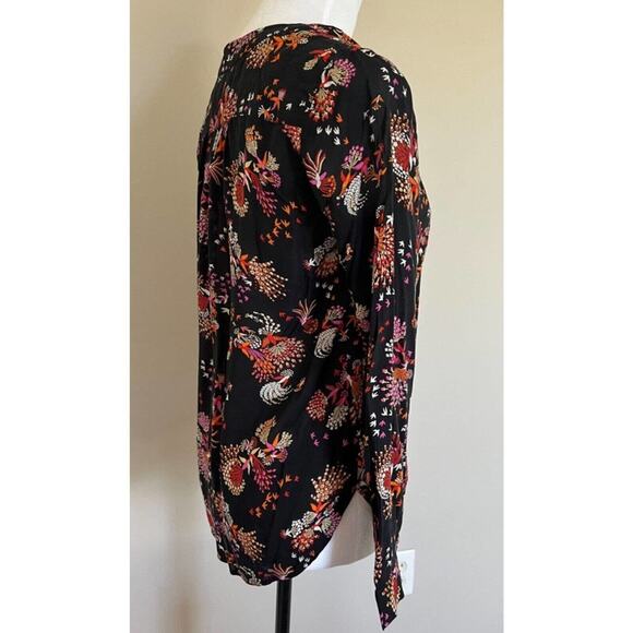 Anthropology Floral Blouse Long Sleeve Button Up Black Bird Print Top - Picture 7 of 10